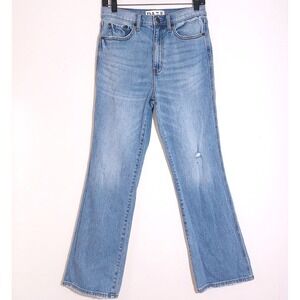 Daze Women`s Distressed High Rise Light Wash Denim Bootcut Jeans Size 27 EUC